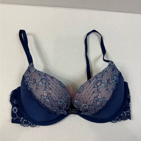Victoria's Secret Blue Lace Padded Demi Bra Size 34C - Picture 1 of 10